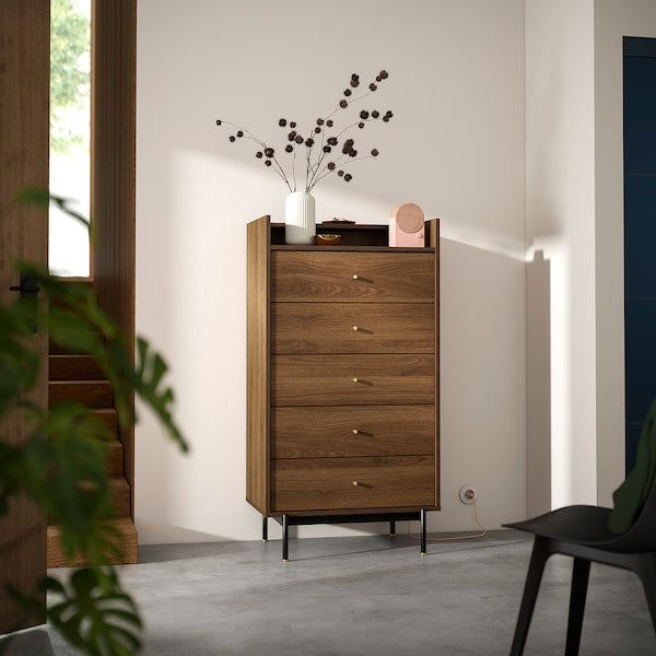 RÅDMANSÖ chest of 5 drawers, brown walnut effect, 70x48x132 cm