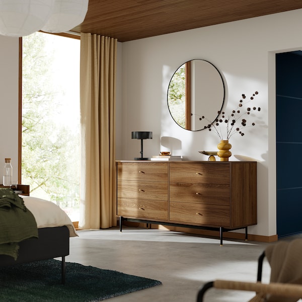 RÅDMANSÖ - Chest of 6 drawers, brown walnut effect, 159x48x81 cm