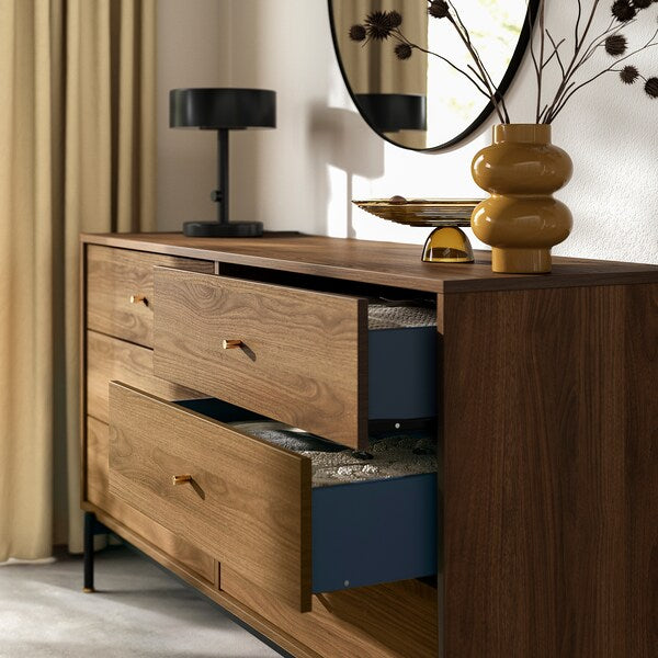RÅDMANSÖ - Chest of 6 drawers, brown walnut effect, 159x48x81 cm