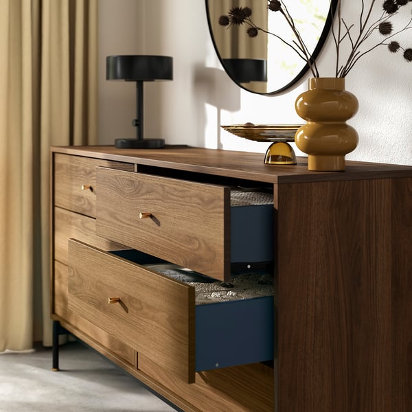 RÅDMANSÖ chest of 6 drawers, brown walnut effect, 159x48x81 cm