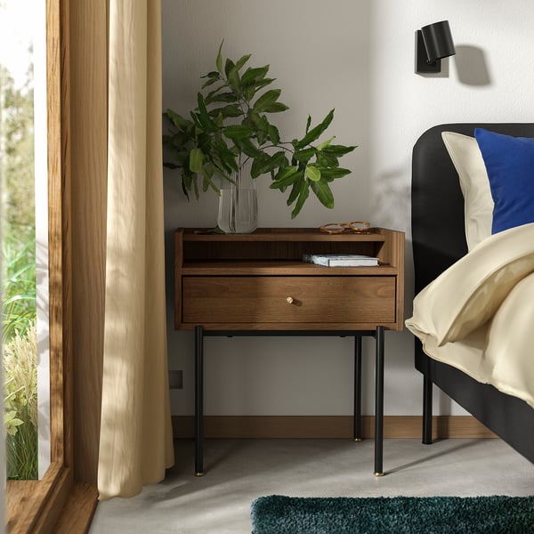RÅDMANSÖ bedside table, brown walnut effect, 54x38x58 cm