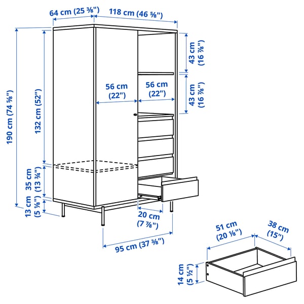 RÅDMANSÖ wardrobe, brown walnut effect, 118x64x190 cm