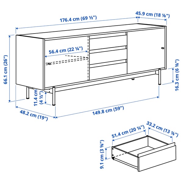 RÅDMANSÖ TV bench, brown walnut effect, 176x48x66 cm