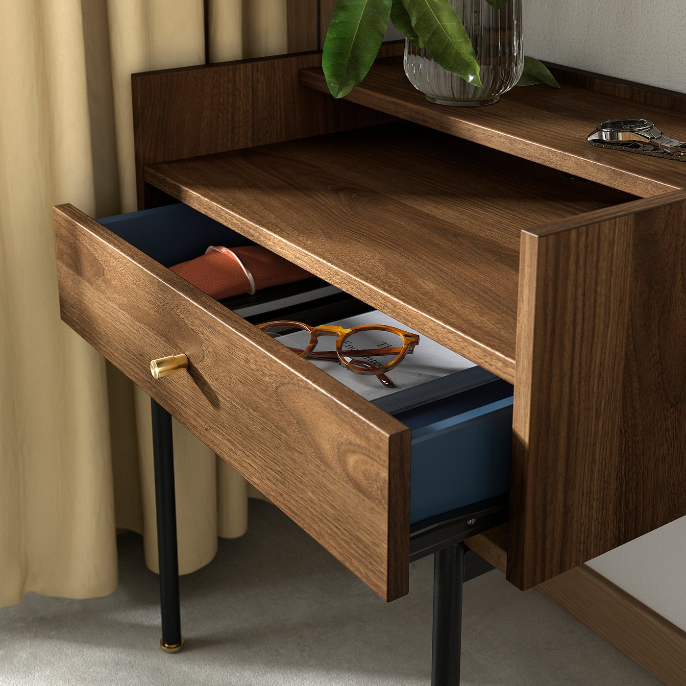 RÅDMANSÖ bedroom furniture, set of 3, brown walnut effect, 160x200 cm