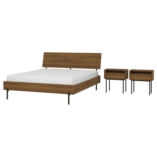 RÅDMANSÖ bedroom furniture, set of 3, brown walnut effect, 140x200 cm