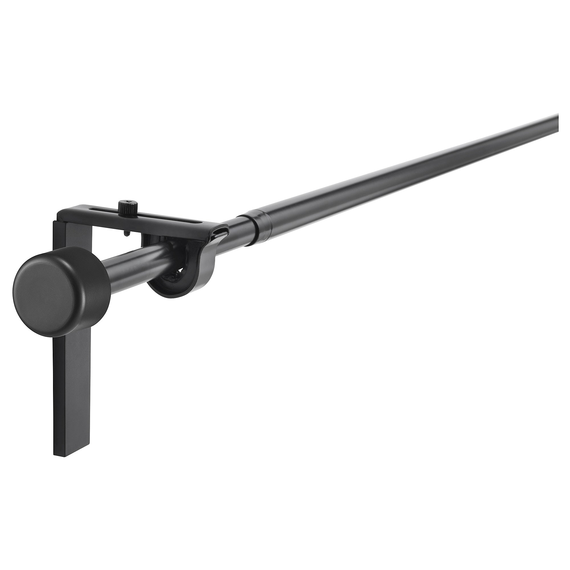 RÄCKA curtain rod combination, with wall/ceiling brackets/with finials black, 70-120 cm