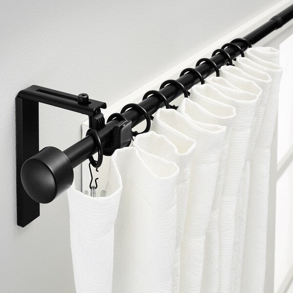 RÄCKA - Curtain rod combination, black, 120-210 cm