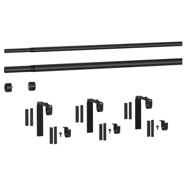 RÄCKA / HUGAD - RÄCKA / HUGAD Double curtain rod combination, black, 210-385 cm