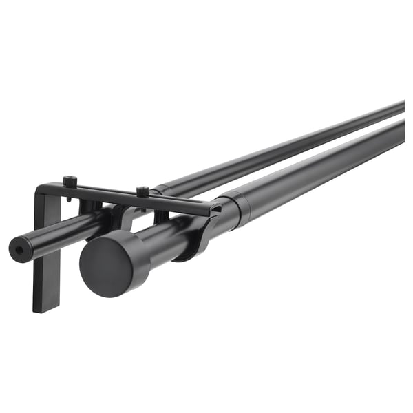 RÄCKA / HUGAD double curtain rod combination, black, 210-385 cm