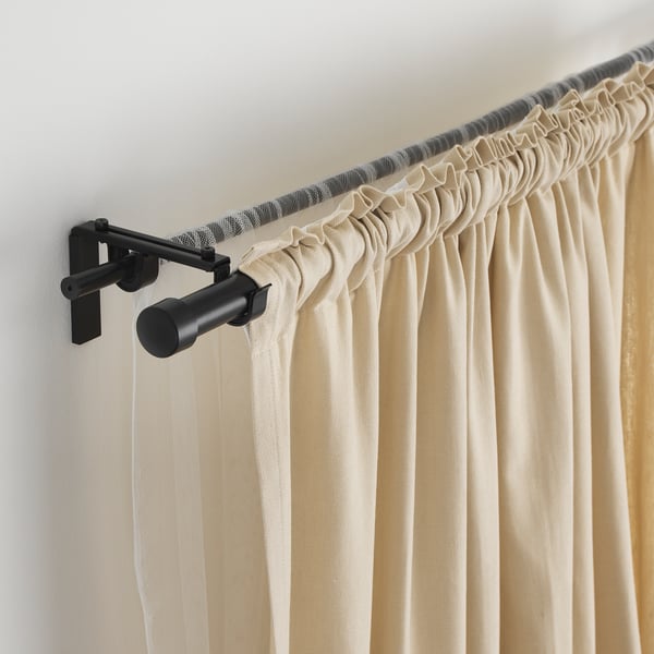 RÄCKA / HUGAD double curtain rod combination, black, 120-210 cm