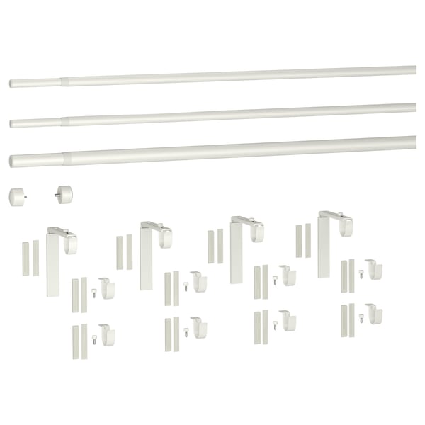 RÄCKA / HUGAD - RÄCKA / HUGAD Triple curtain rod combination, white, 120-210 cm