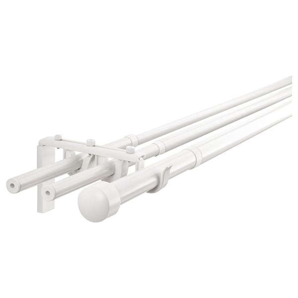 RÄCKA / HUGAD - RÄCKA / HUGAD Triple curtain rod combination, white, 120-210 cm