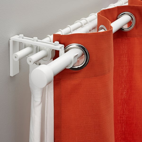 RÄCKA / HUGAD - RÄCKA / HUGAD Triple curtain rod combination, white, 120-210 cm
