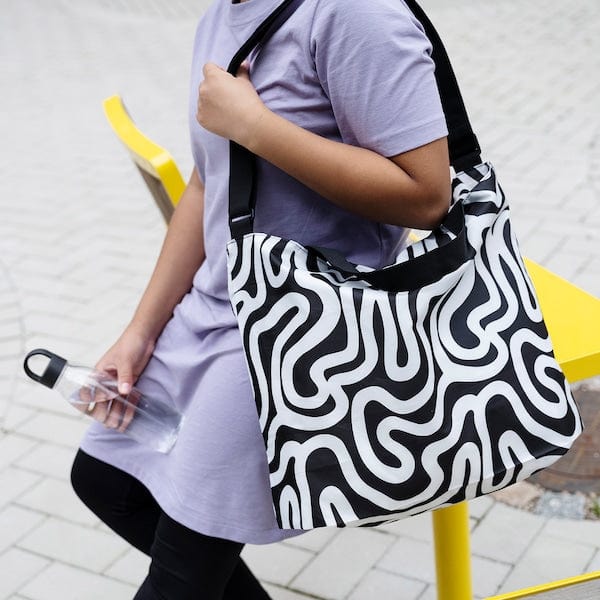 Ikea RÄCKLA - Bag, foldable, patterned/black white, 48x36 cm/20 l