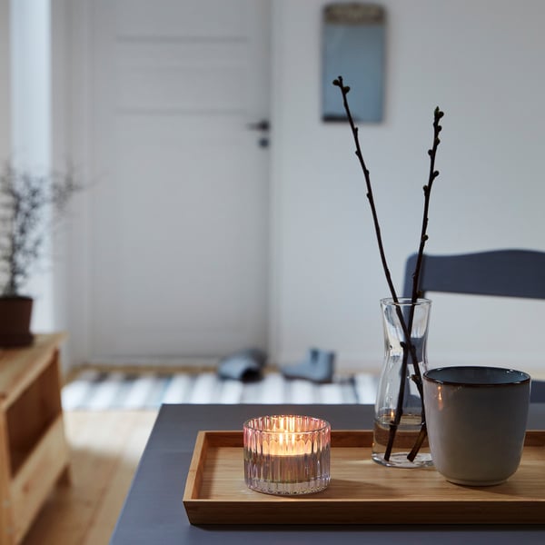 RÄFFELBJÖRK candle holder, mother-of-pearl colour, 5 cm