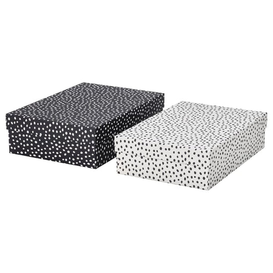RÄTTAREN - RÄTTAREN Storage box with lid, set of 2, black/white