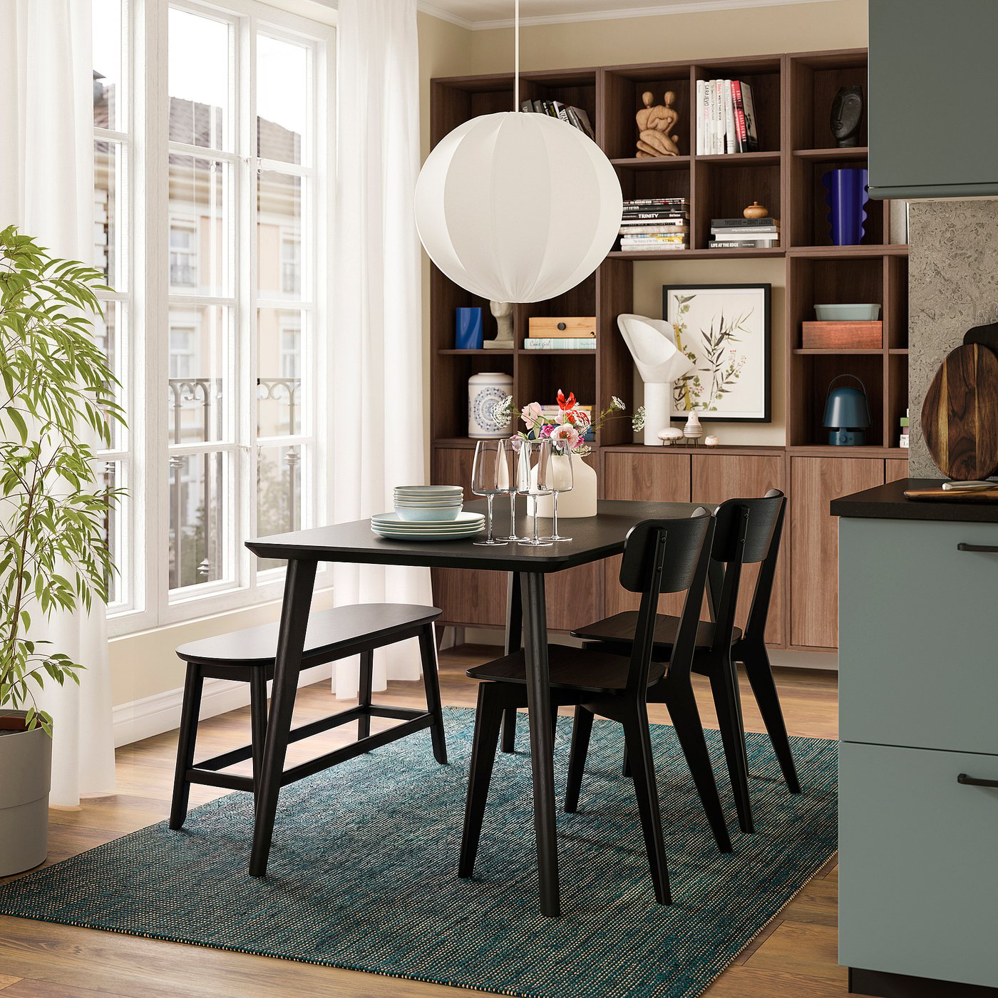 RÄVSTEN bench, black, 93 cm
