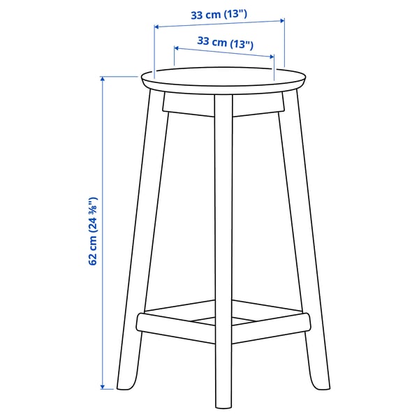 RÄVSTEN bar stool, counter height rubberwood, 62 cm