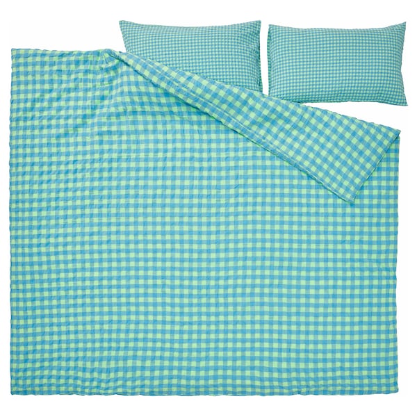 RÅGBLOMMA - Duvet cover and 2 pillowcases, light green/light blue,240x220/50x80 cm