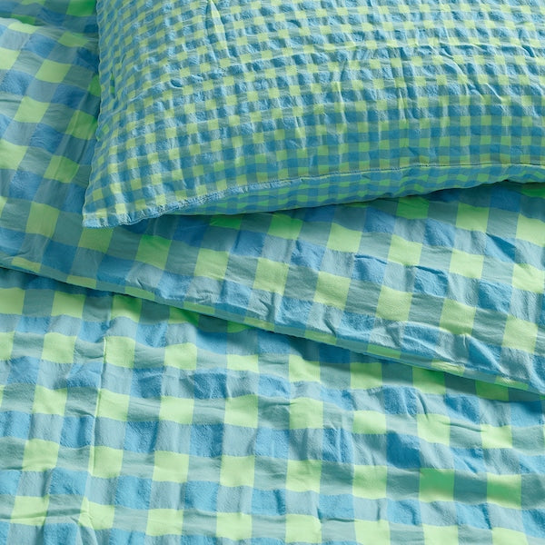 RÅGBLOMMA - Duvet cover and 2 pillowcases, light green/light blue,240x220/50x80 cm