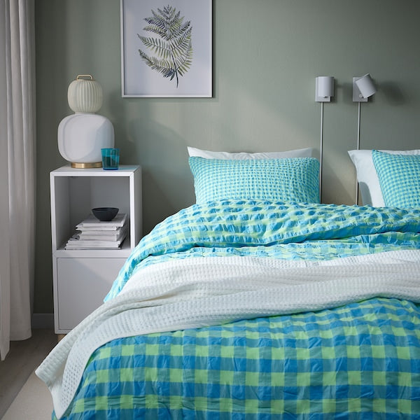 RÅGBLOMMA - Duvet cover and 2 pillowcases, light green/light blue,240x220/50x80 cm