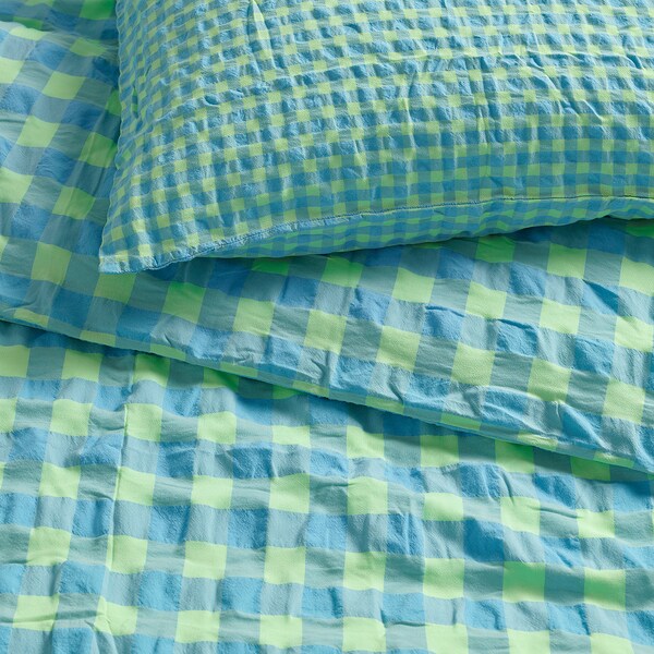 RÅGBLOMMA - Duvet cover and pillowcase, light green/light blue,150x200/50x80 cm