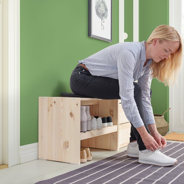 RAGGBERG bench with shoe compartment, pine, 60x35x45 cm