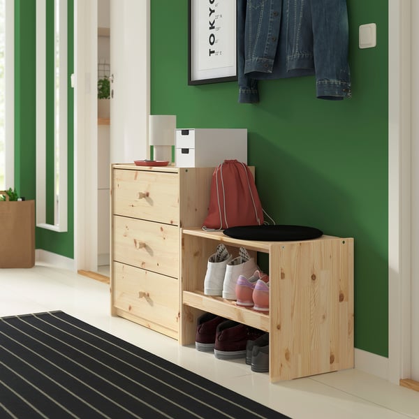 RAGGBERG bench with shoe compartment, pine, 60x35x45 cm