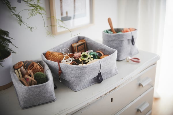 RAGGISAR basket, set of 3, grey