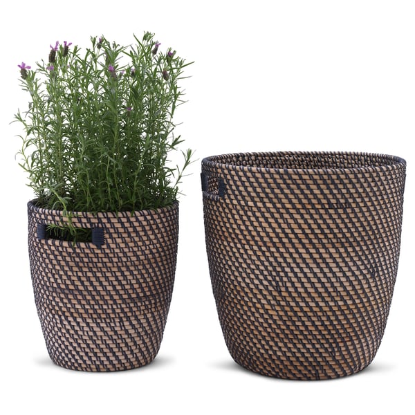 RÅGKORN plant pot, in/outdoor dark grey/beige, 24 cm