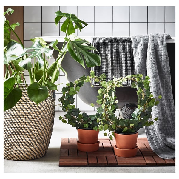 RÅGKORN plant pot, in/outdoor dark grey/beige, 24 cm