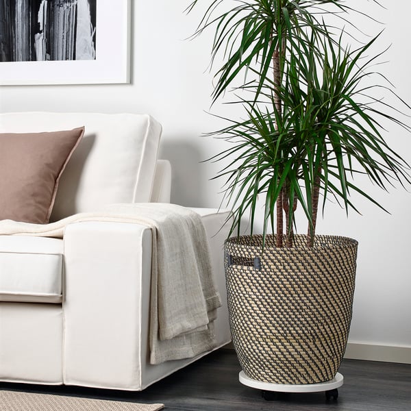 RÅGKORN plant pot, in/outdoor dark grey/beige, 32 cm