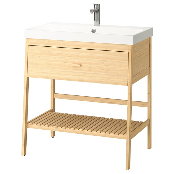 RÅGRUND / BACKSJÖN Wash cabinet/drawer/wash basin/mixture, bamboo, 80x48x89 cm
