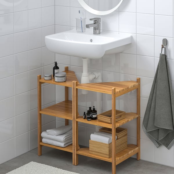 RÅGRUND / BJÖRKÅN - Corner vanity unit/shelf, bamboo