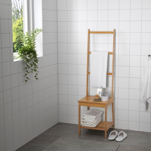RÅGRUND towel rack chair, bamboo, 39x140x44 cm