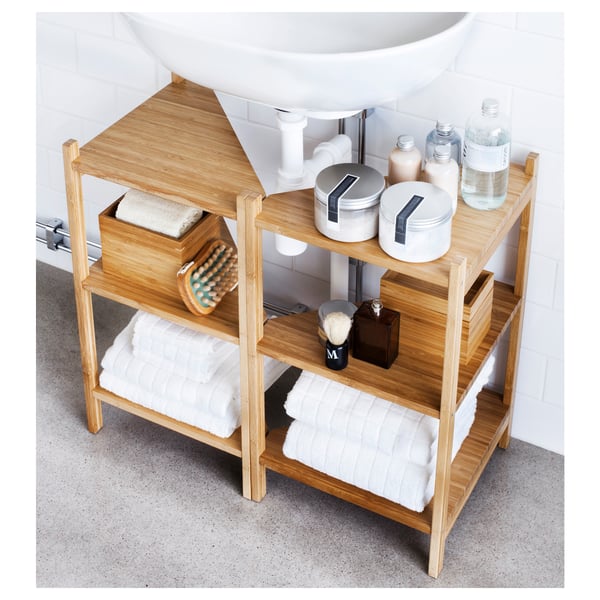 RÅGRUND wash-basin/corner shelf, bamboo, 34x60 cm