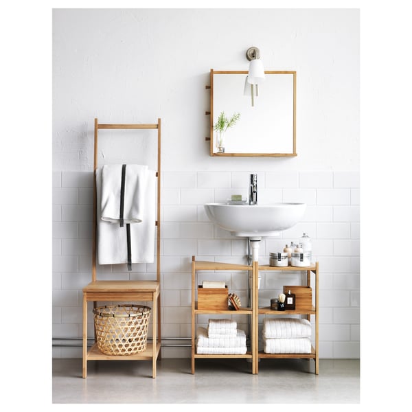 RÅGRUND wash-basin/corner shelf, bamboo, 34x60 cm