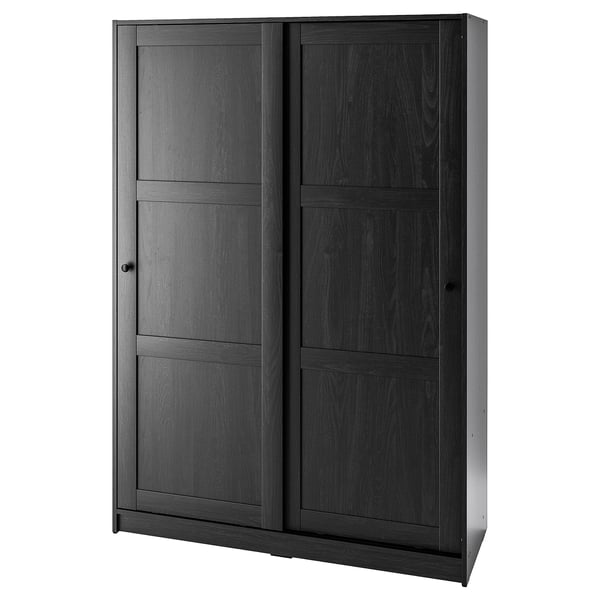 RAKKESTAD wardrobe with sliding doors, black-brown, 117x176 cm