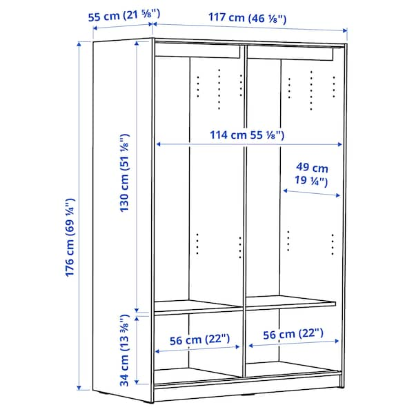 RAKKESTAD - Wardrobe with sliding doors, black-brown, 117x176 cm