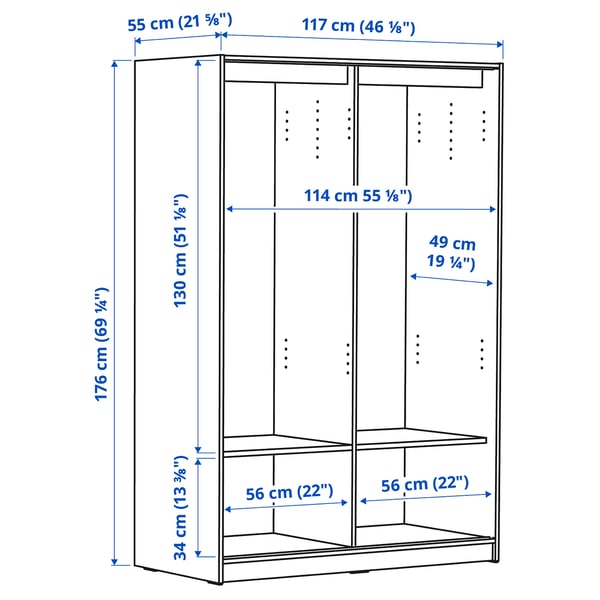 RAKKESTAD wardrobe with sliding doors, black-brown, 117x176 cm