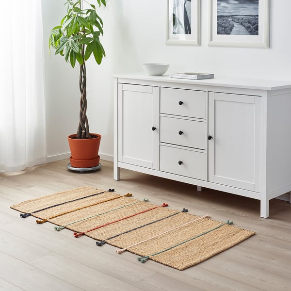 RAKLEV rug, flatwoven, handmade natural/multicolour, 70x160 cm