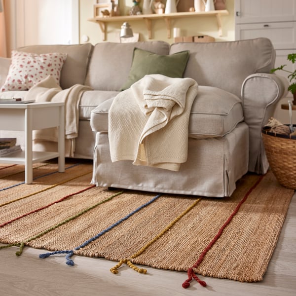 RAKLEV rug, flatwoven, handwoven/natural multicolour, 170x240 cm