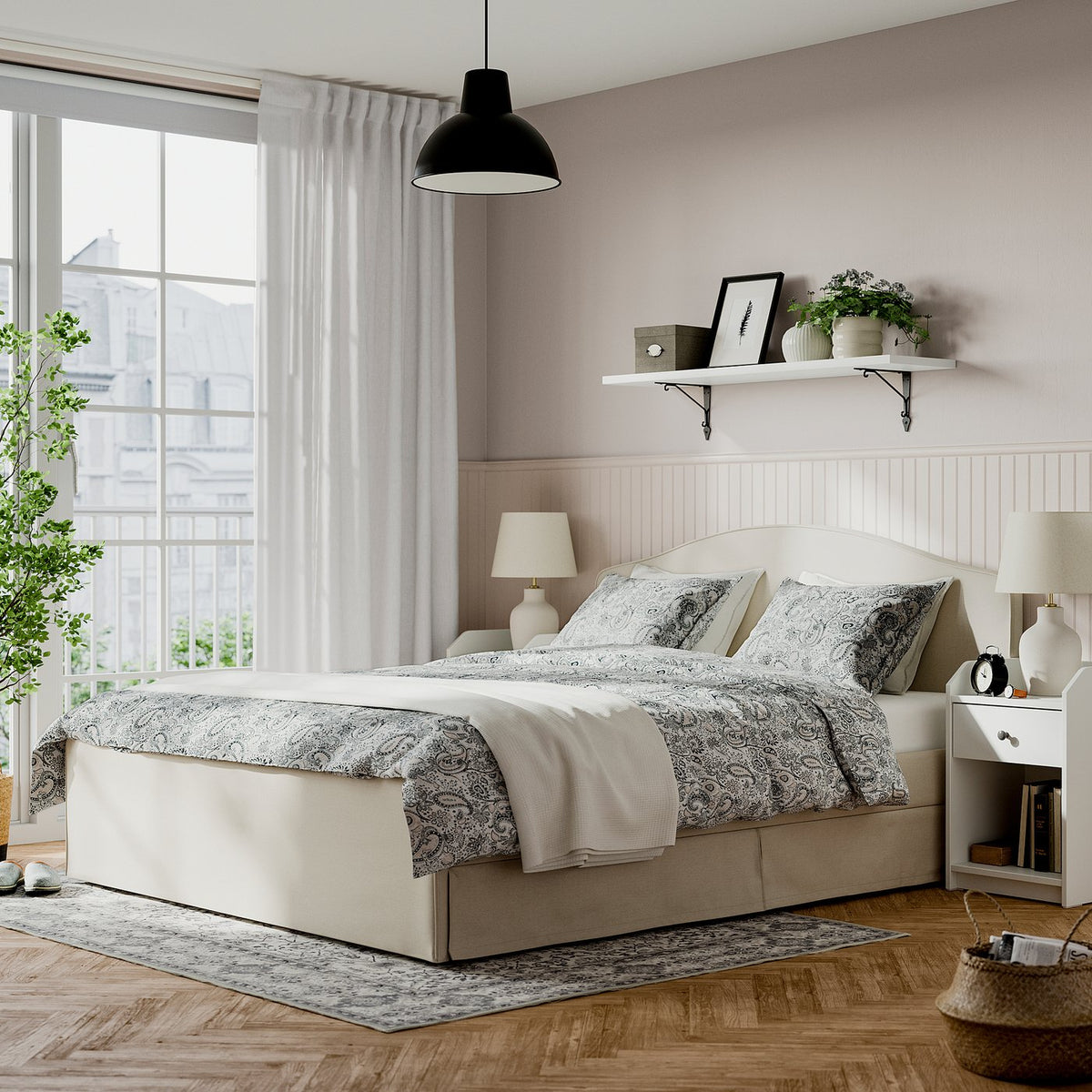 RAMNEFJÄLL cover bed frame, Idekulla beige, 140x200 cm