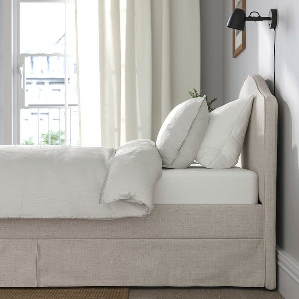 RAMNEFJÄLL - Bed frame cover, Kilanda light beige,90x200 cm