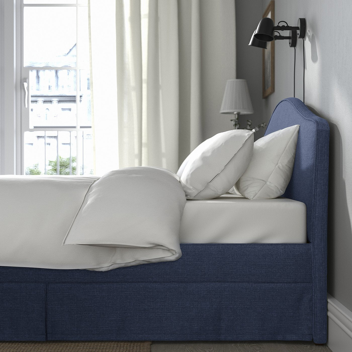 RAMNEFJÄLL cover bed frame, Kilanda dark blue, 200x140 cm
