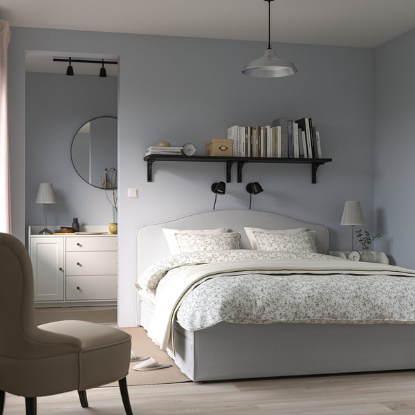 RAMNEFJÄLL cover bed frame, Klovsta grey/white, 160x200 cm