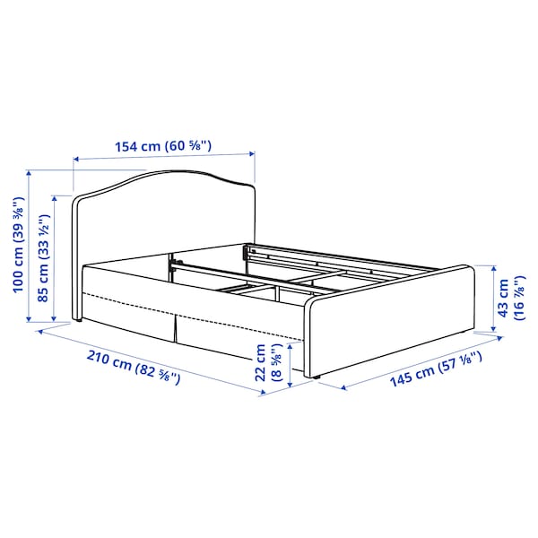 Ikea RAMNEFJÄLL - Bed frame cover, Klovsta grey/white,140x200 cm