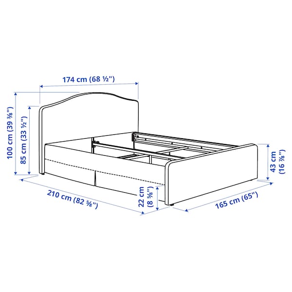 Ikea RAMNEFJÄLL - Bed frame cover, Klovsta grey/white,160x200 cm