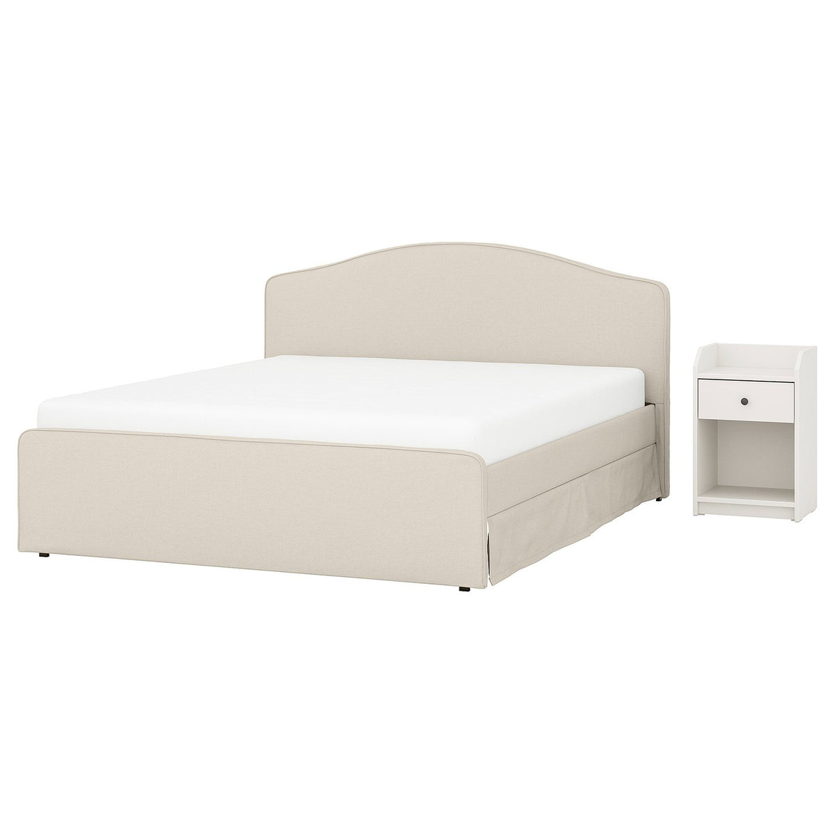 RAMNEFJÄLL / HAUGA bedroom furniture, set of 2, Idekulla beige/white, 140x200 cm