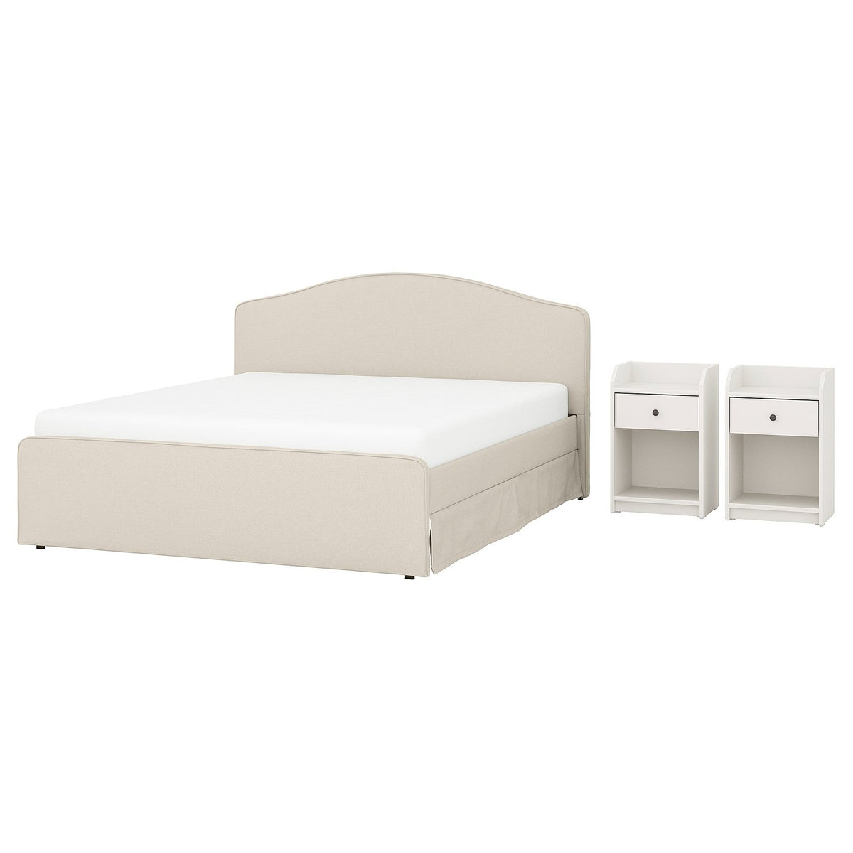 RAMNEFJÄLL / HAUGA bedroom furniture, set of 3, Idekulla beige/white, 160x200 cm